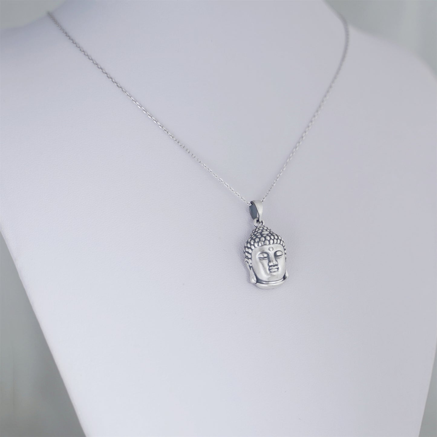 Fine Silver Oxidized 999 Matte Hollow 3D Buddha Head Necklace Bracelet Pendant B - sugarkittenlondon