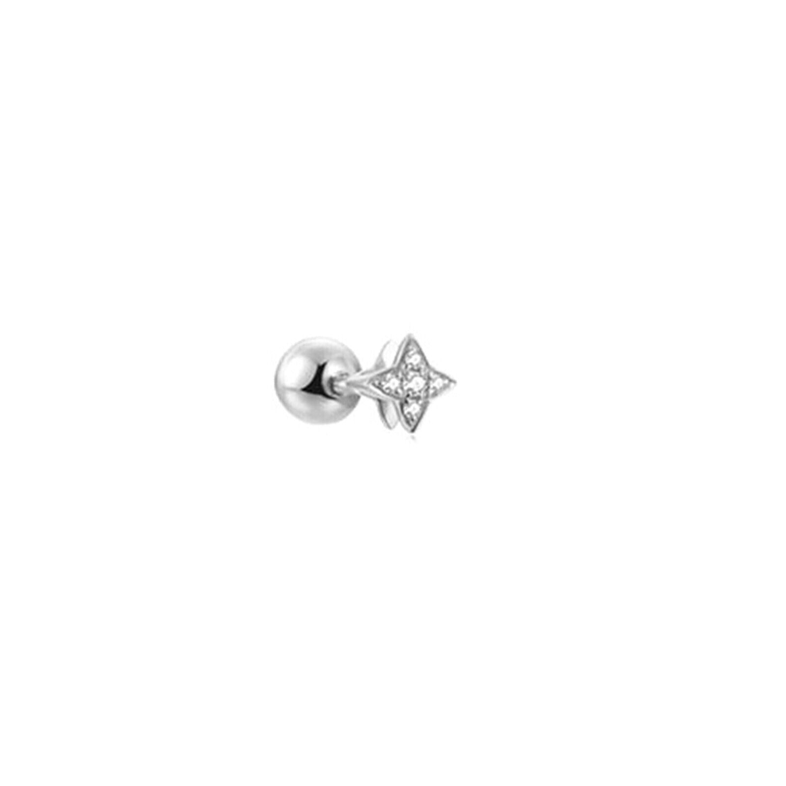 Mini Star Stud Earrings in Sterling Silver with CZ Bead and Ball Screw Back - sugarkittenlondon