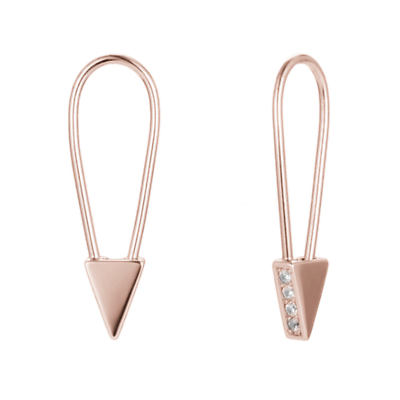 Sterling Silver Rose Gold Plated Triangle CZ Safety Pin Clip Hoop Drop Earrings - sugarkittenlondon