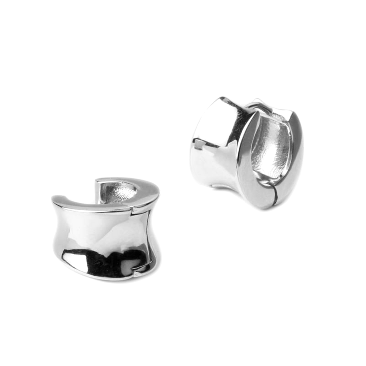 Rhodium-plated Sterling Silver Small Concave Hoop Huggie Drop Earrings - sugarkittenlondon