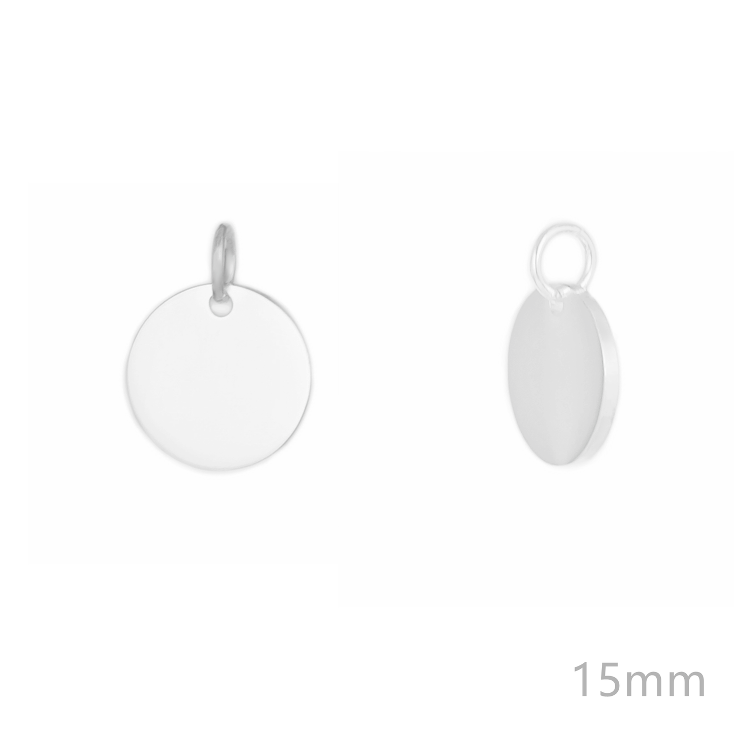 15mm Sterling Silver Plain Round Polished Circle Disc Charm Pendant - sugarkittenlondon