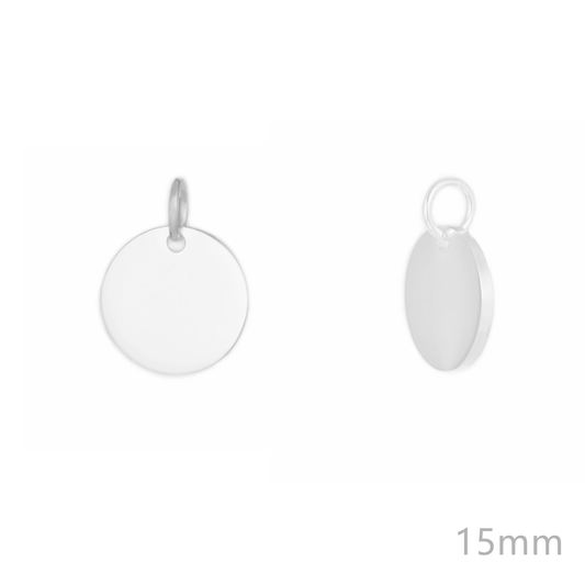 Sterling Silver Plain Round Polished Circle Disc Dot Charm Pendant 15mm 2.7g - sugarkittenlondon