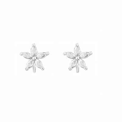 925 Sterling Silver Flower Huggie Hoop Earrings with CZ Accents 2 Tones - sugarkittenlondon