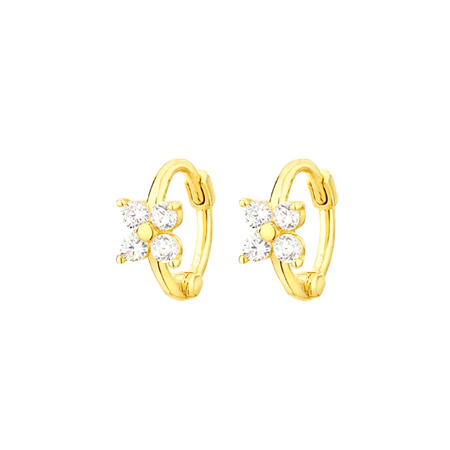 Elegant CZ Flower Huggie Earrings in Sterling Silver with 18K Gold Plating - sugarkittenlondon