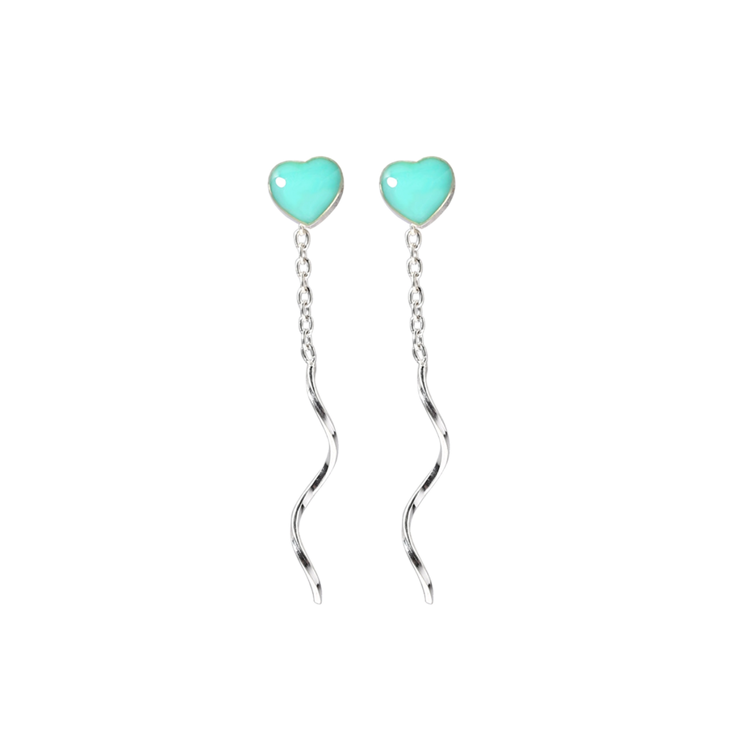 Sterling Silver Pull Through Abalone Shell Turquoise Heart Threader Earrings - sugarkittenlondon