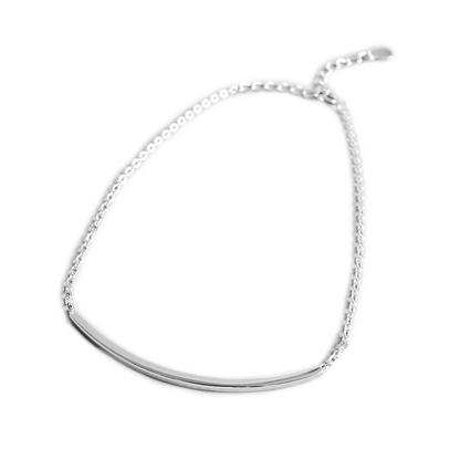 Sterling Silver Hollow Curved Square Noodle Tube Curb Chain Anklet 19.5 - 23.5cm - sugarkittenlondon