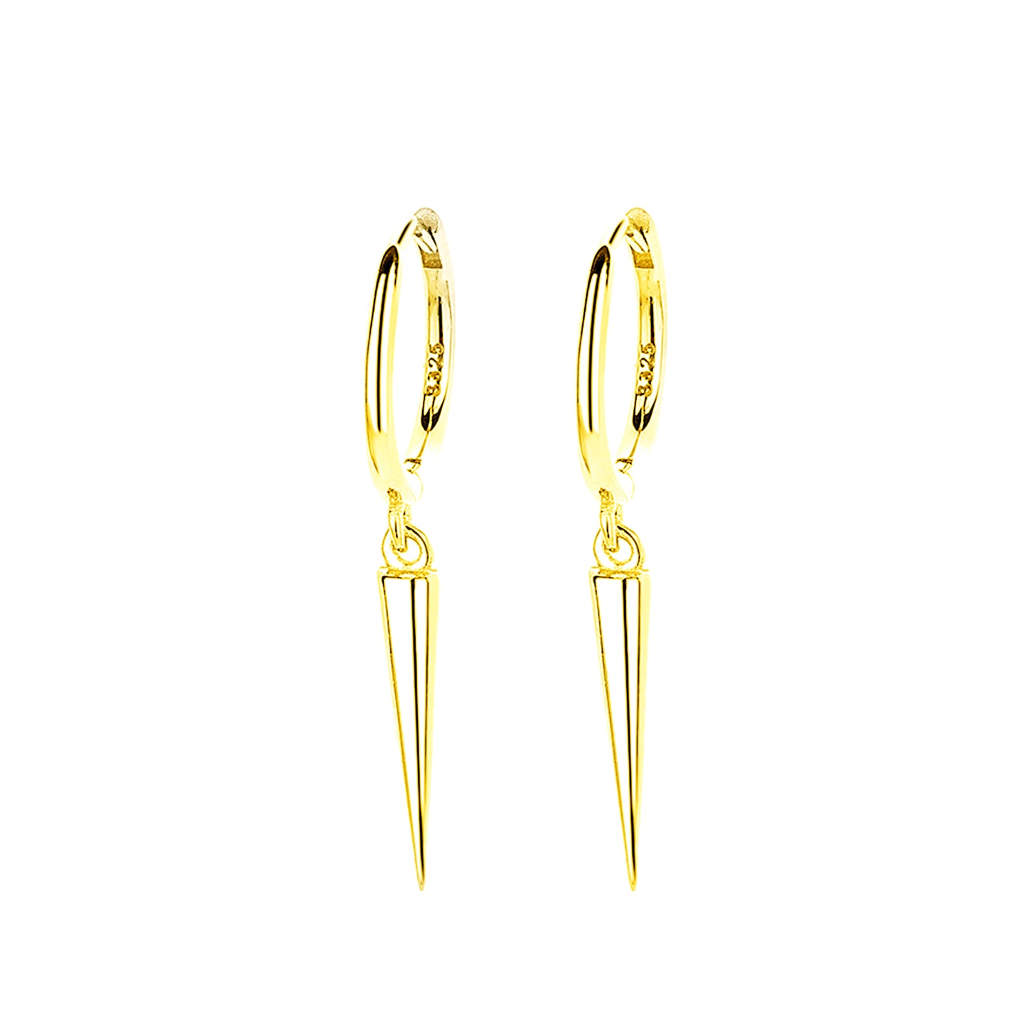 18K Gold on Sterling Silver Long Cone Spike Charm Drop Hinged Hoop Earrings - sugarkittenlondon