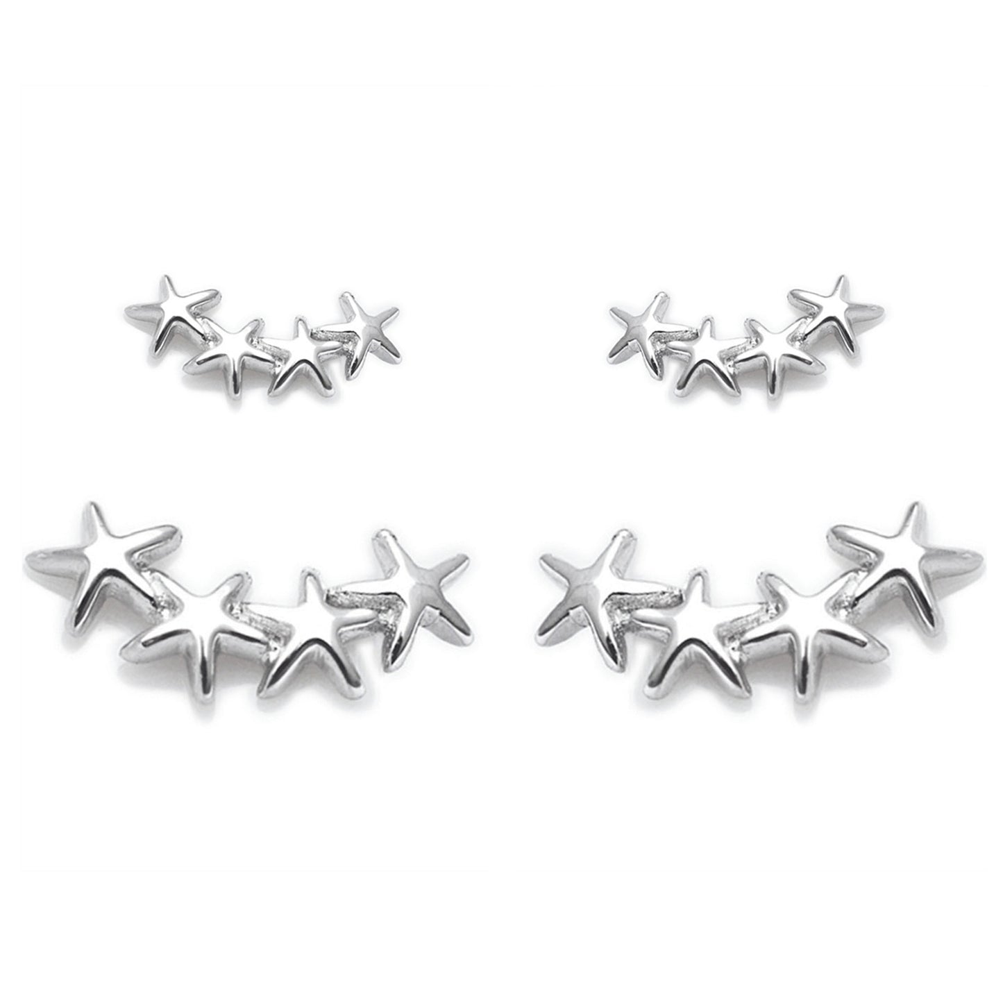 Sterling Silver Lucky Stars Star Fish Curved Climber Crawler Stud Earrings - sugarkittenlondon