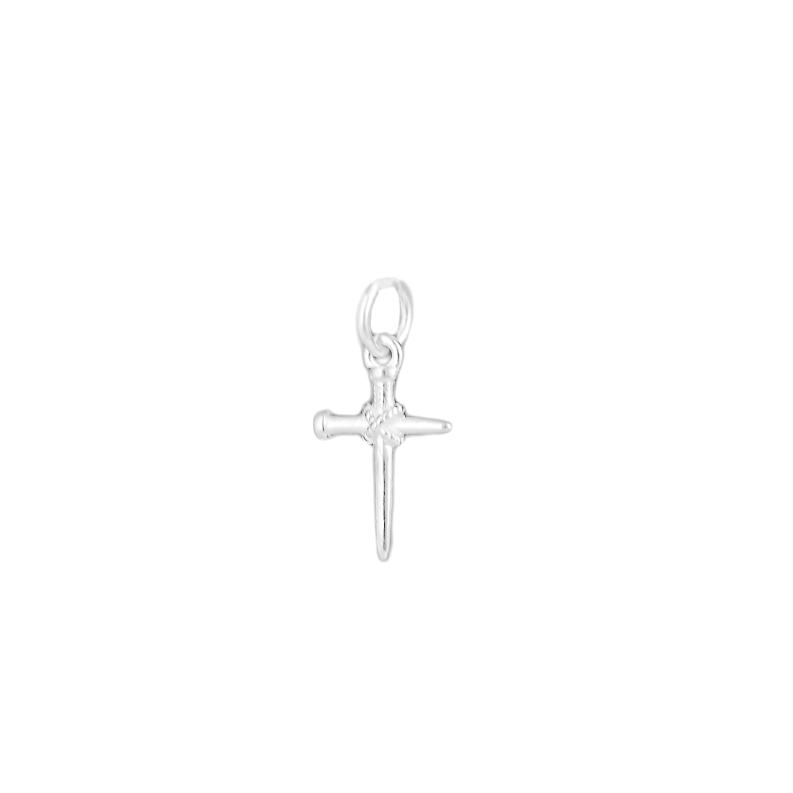 Sterling Silver Nail Cross Rope Tie Center 3D Charm Pendant - sugarkittenlondon