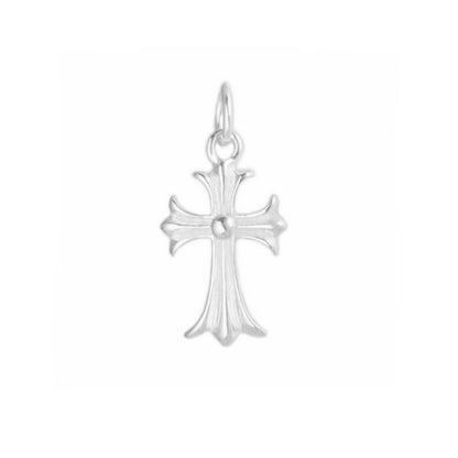 Sterling Silver Fleur De Lis Cross Charm Pendant 15mm x 10mm - sugarkittenlondon