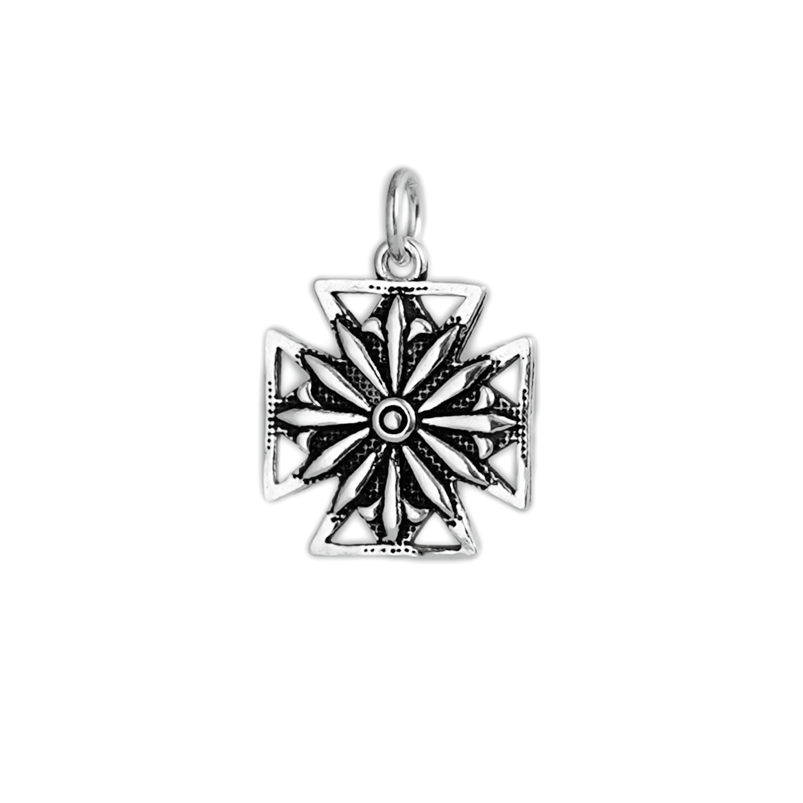 Sterling Silver Oxidized Maltese Cross Fleur De Lis Star Cross Charm Pendant - sugarkittenlondon