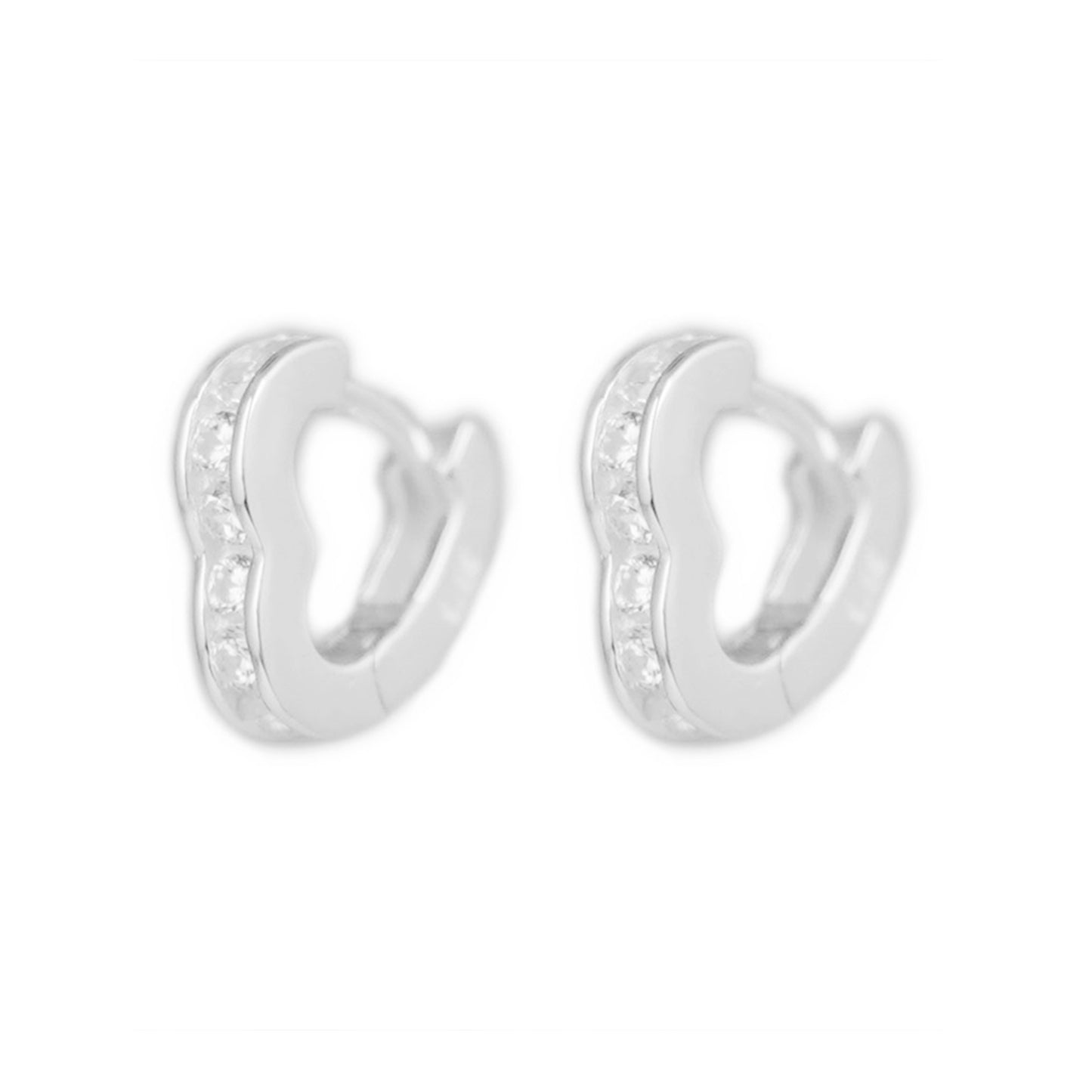 Sterling Silver Channel CZ Love Heart Eternity Huggie Hoop Earrings - sugarkittenlondon