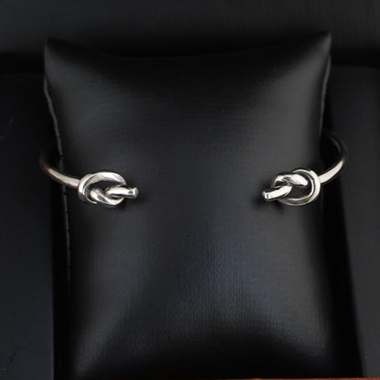 Sterling Silver Double Twisted Knots Heart Cuff Bangle Bracelet Full UK Hallmark - sugarkittenlondon