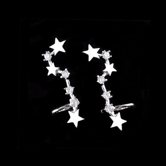 Sterling Silver CZ Celestial Stars Cuff Climber Crawler Pin Wrap Earrings - sugarkittenlondon