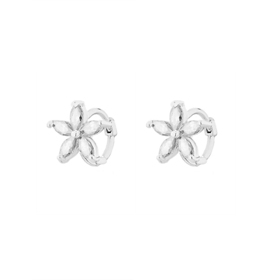 925 Sterling Silver Flower Huggie Hoop Earrings with CZ Accents 2 Tones - sugarkittenlondon