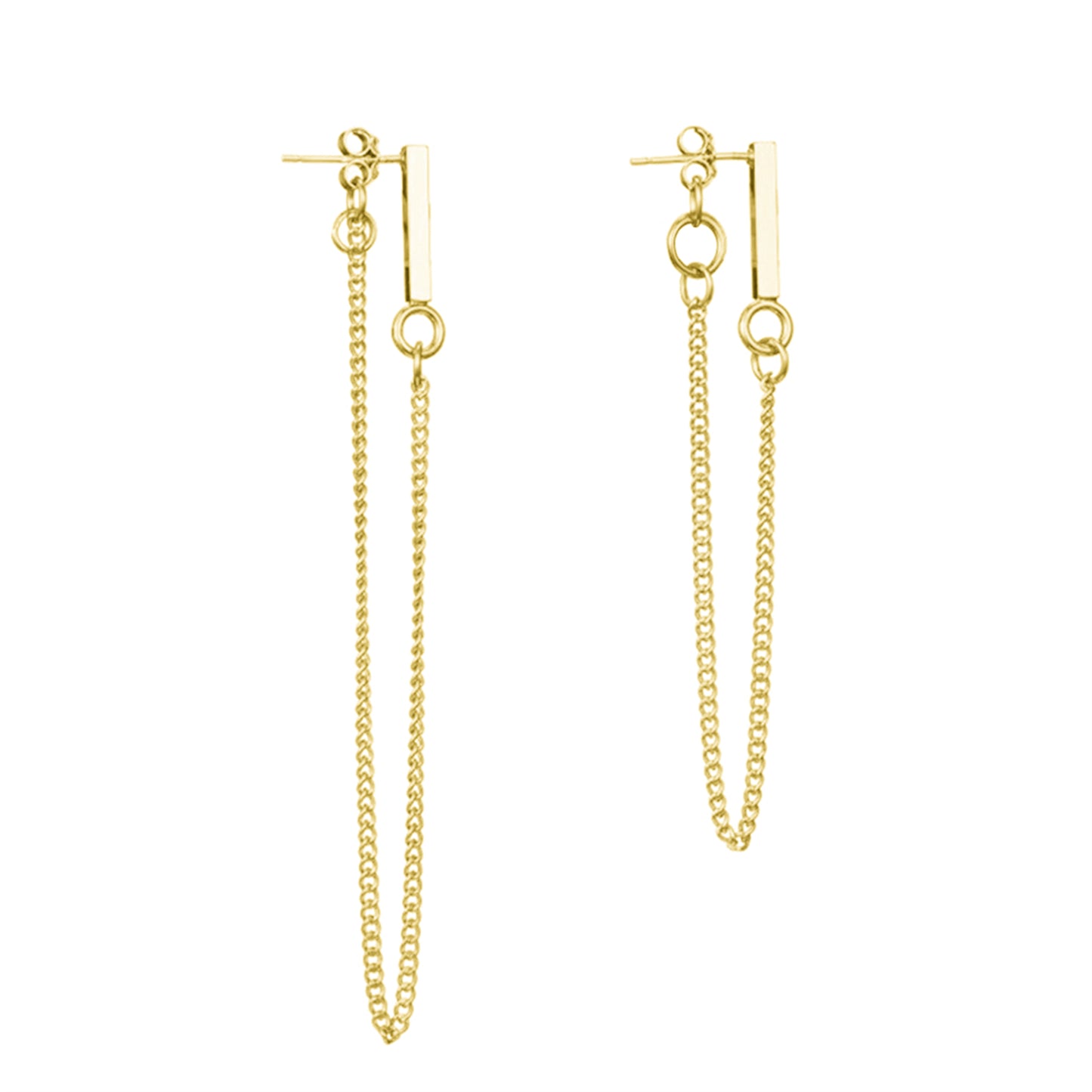 Biker Jacket Earrings - Gold on Sterling Silver Asymmetrical Line Bar Chain Drop Earrings - sugarkittenlondon