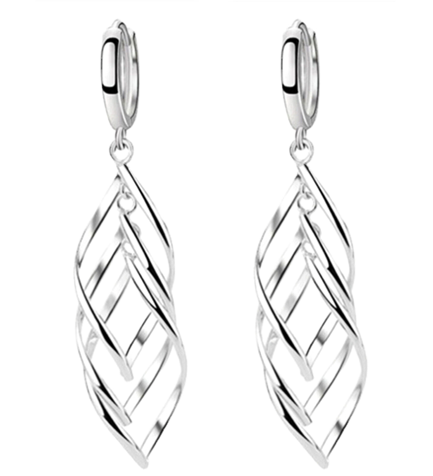 925 Sterling Silver Triple-Layer Dangly Overlapping Teardrop Hoop Earrings - sugarkittenlondon