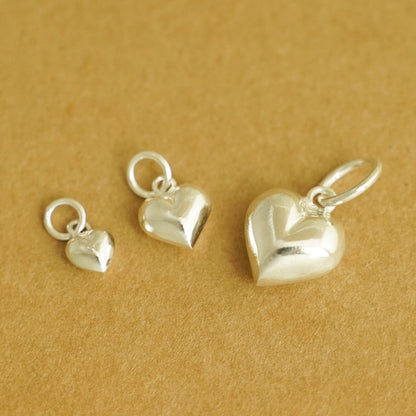 Sterling Silver 3D Puffy Shiny Plain Peach Love Heart Pendant Charm 6 9 13mm - sugarkittenlondon