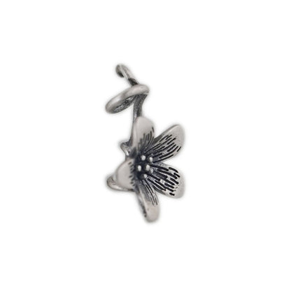 Sterling Silver 3D Oxidized Flower Vine Five Petal Blossom Pendant - sugarkittenlondon
