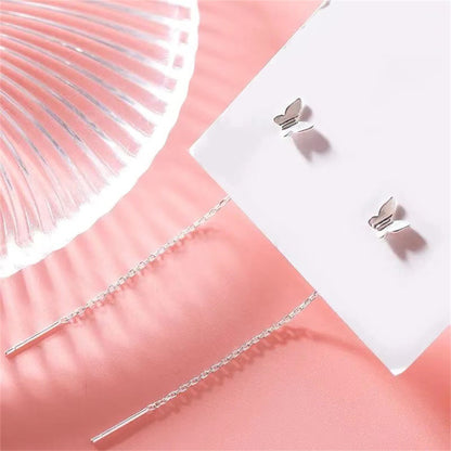 Sterling Silver Butterfly Pull Through Threader Dangle Hook Earrings - sugarkittenlondon