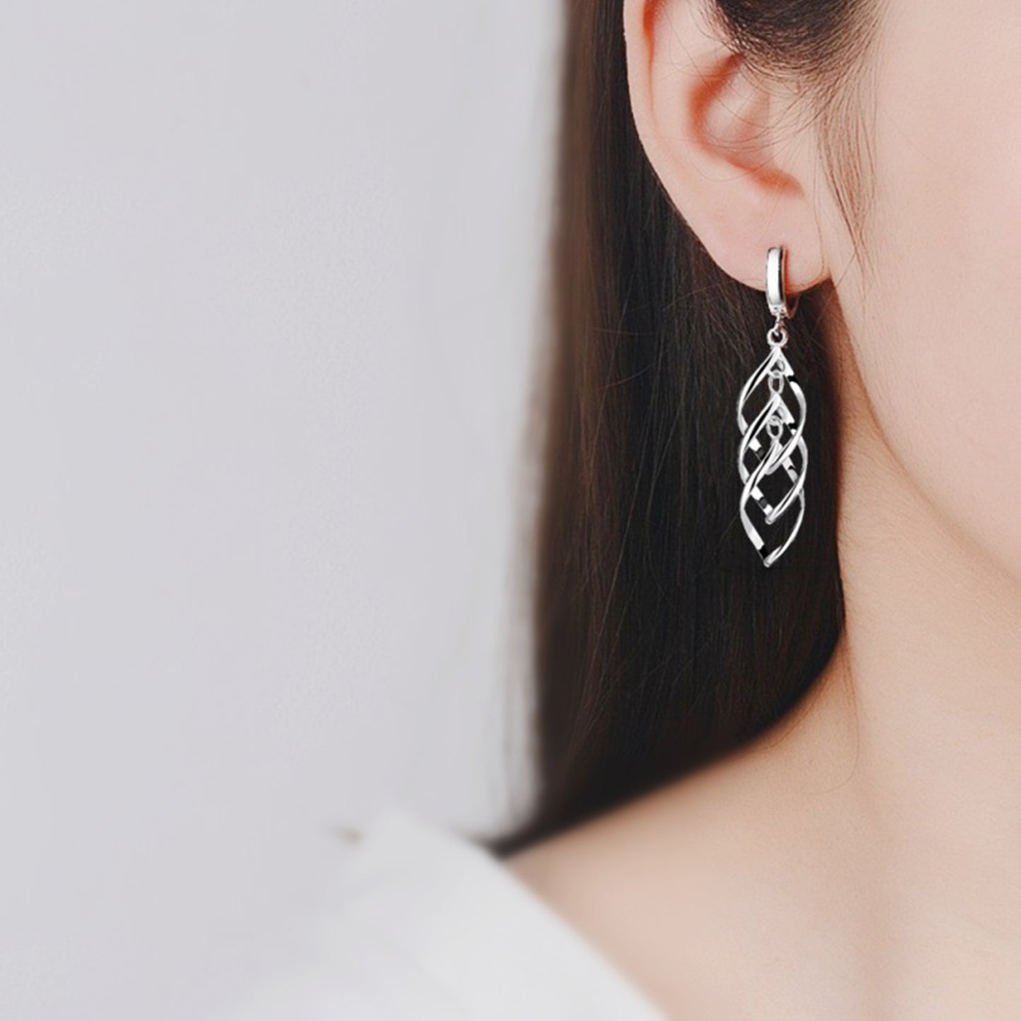 925 Sterling Silver Triple-Layer Dangly Overlapping Teardrop Hoop Earrings - sugarkittenlondon