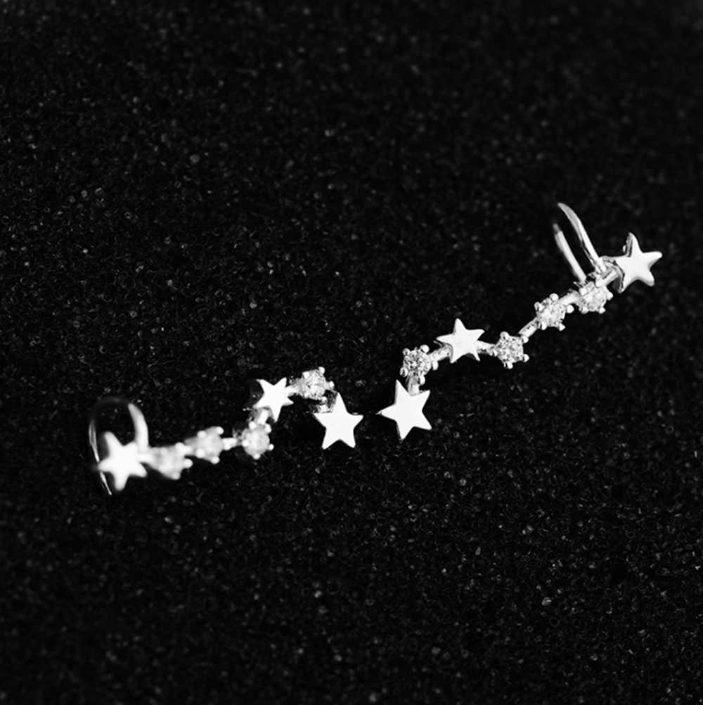Sterling Silver CZ Celestial Stars Cuff Climber Crawler Pin Wrap Earrings - sugarkittenlondon