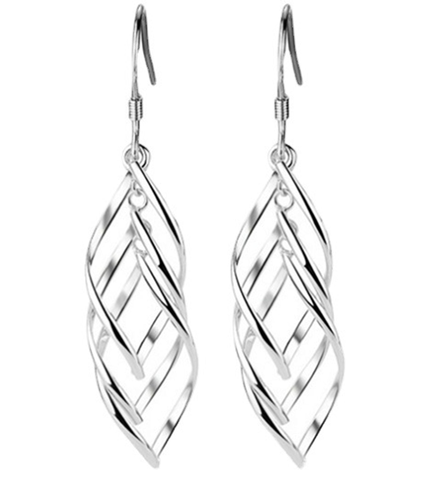 Sterling Silver Overlapping Triple Layers Elegant Dangly Teardrop Hook Earrings - sugarkittenlondon