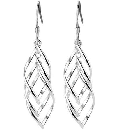 Sterling Silver Overlapping Triple Layers Elegant Dangly Teardrop Hook Earrings - sugarkittenlondon