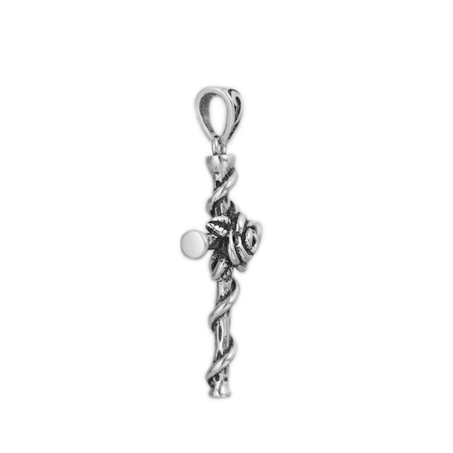 Sterling Silver Oxidized 3D Rose Thorn Cross Christian Pendant Necklace Boxed - sugarkittenlondon