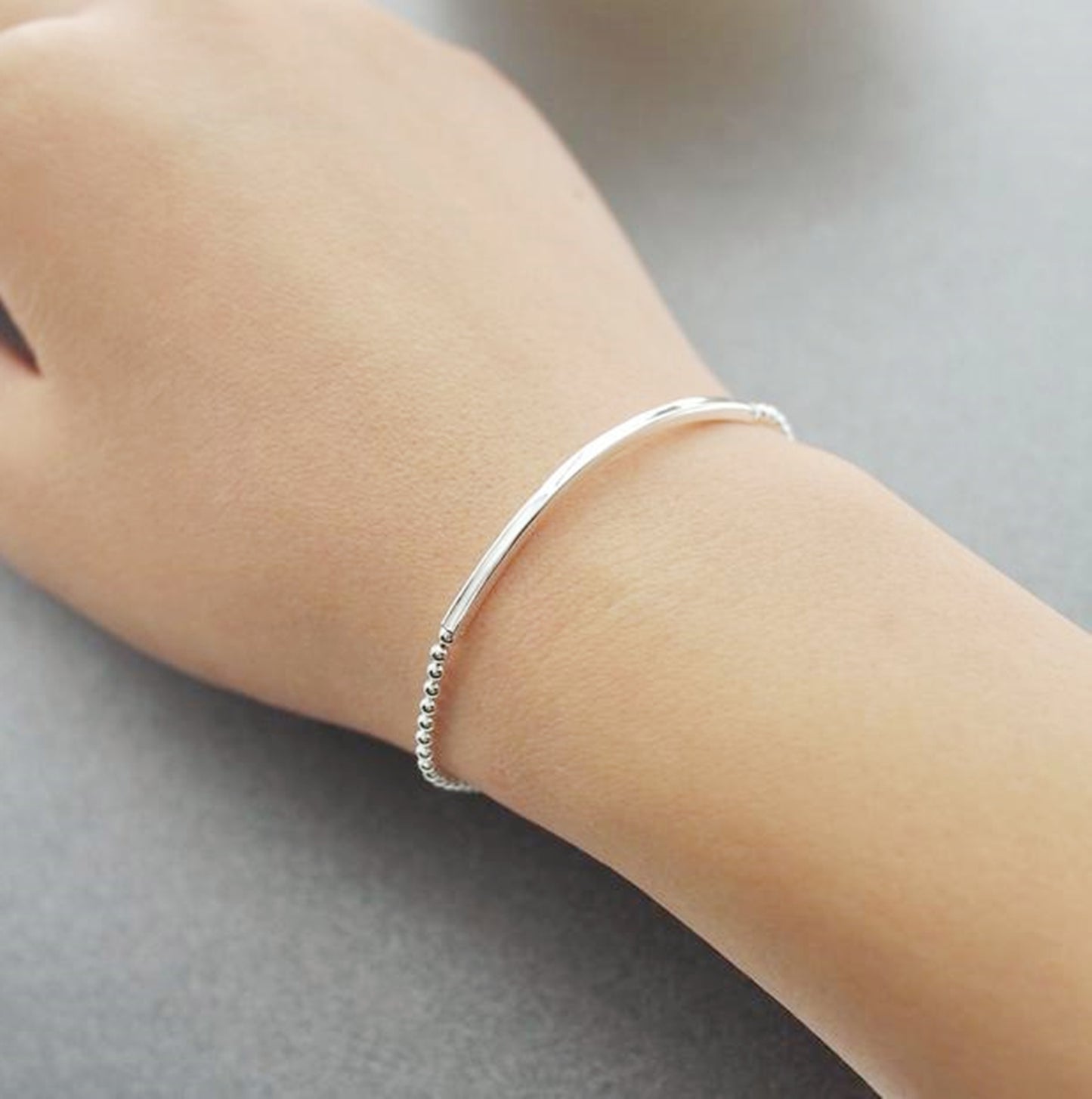 Sterling Silver Curved Square Noodle Tube Beaded Chain Bracelet 16.5 - 19.5cm - sugarkittenlondon