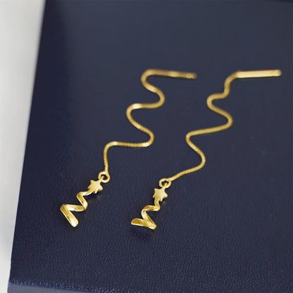 Gold on Sterling Silver Star Ribbon Xmas Tree Pull Through Threader Earrings - sugarkittenlondon