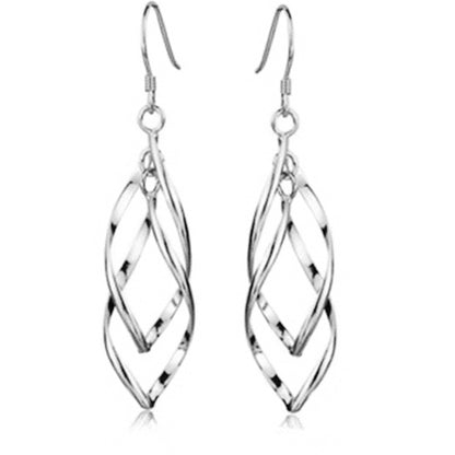 Sterling Silver Overlapping Double Layers Elegant Dangly Teardrop Hook Earrings - sugarkittenlondon