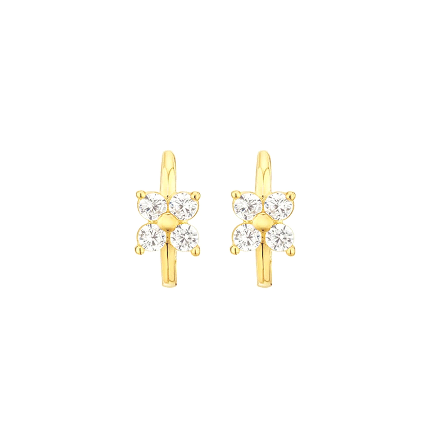 Elegant CZ Flower Huggie Earrings in Sterling Silver with 18K Gold Plating - sugarkittenlondon