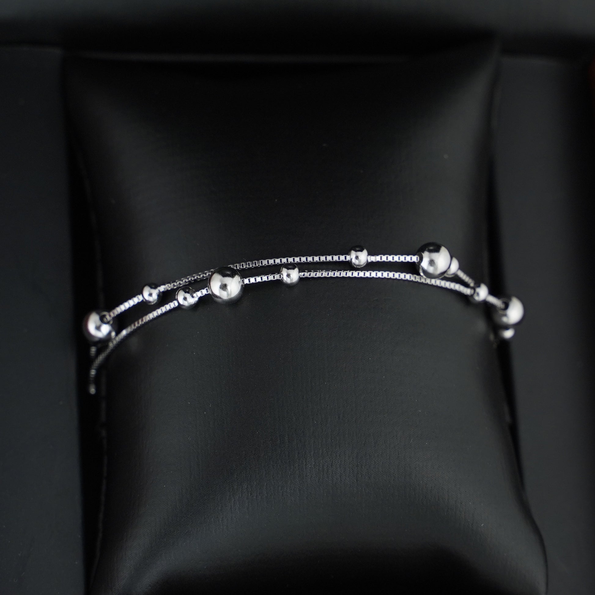 Sterling Silver 3mm 5mm Ball Beads Double Layer Box Chain Bracelet - sugarkittenlondon