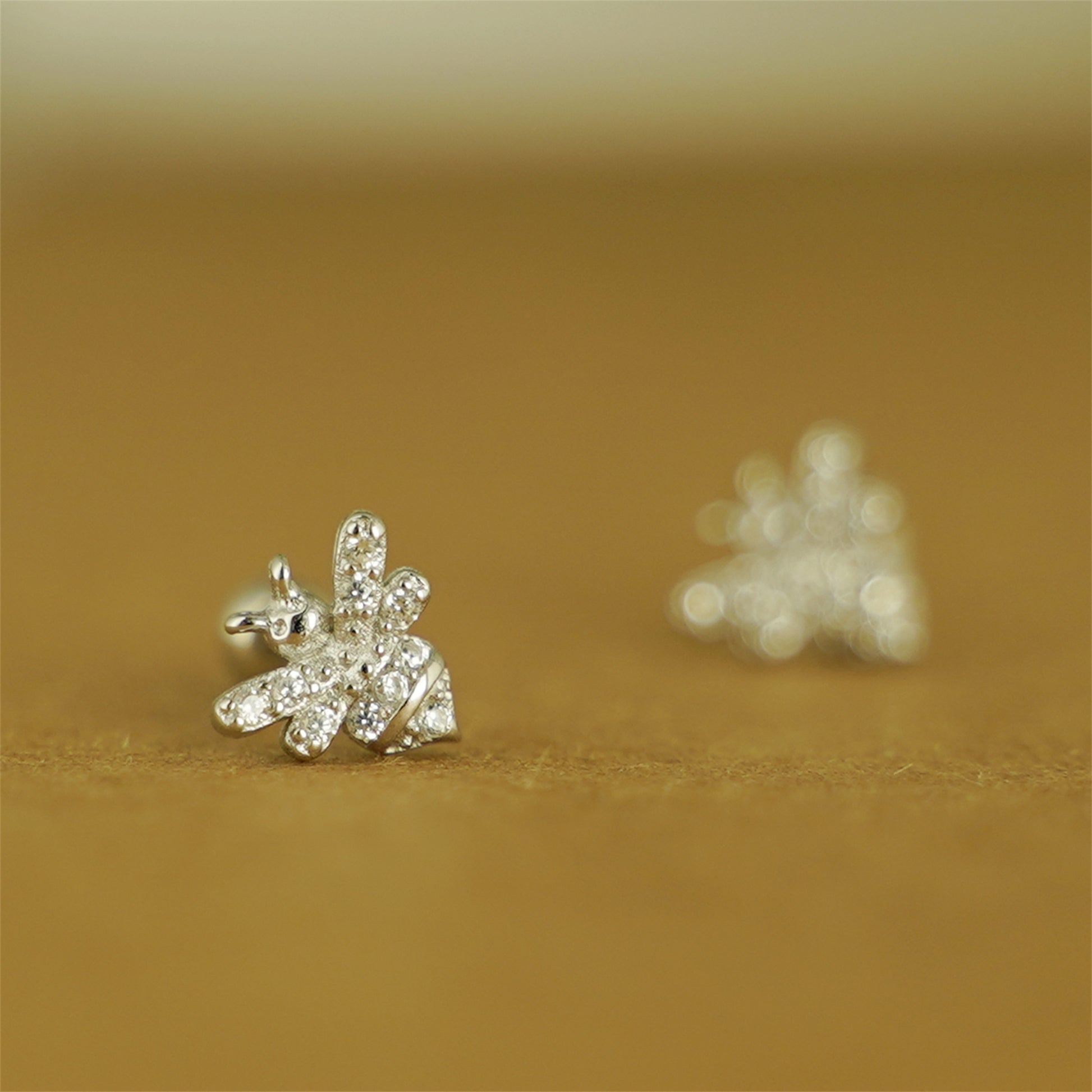 Sterling Silver Bumble Bee CZ Barbell Bead Ball Screw Back Stud Earrings 3 Tones - sugarkittenlondon