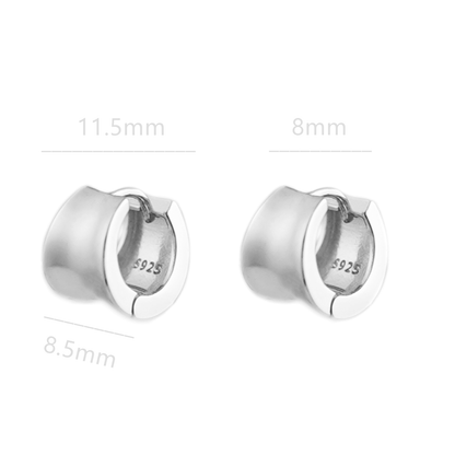 Rhodium on Sterling Silver Small Concave Hoop Huggie Drop Earrings 8mm Inside - sugarkittenlondon