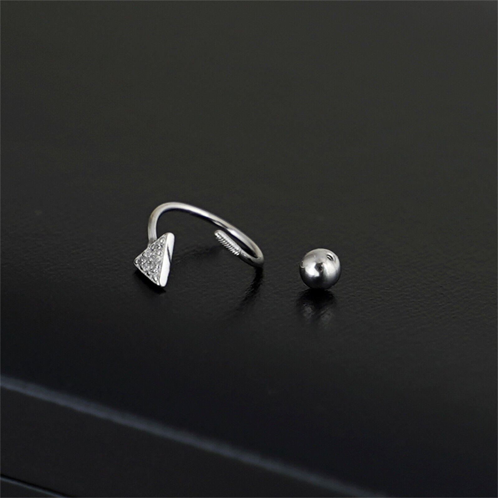 Sterling Silver Arrow CZ Twirl Wire Huggie Piercing Screw Back Beads Earrings - sugarkittenlondon