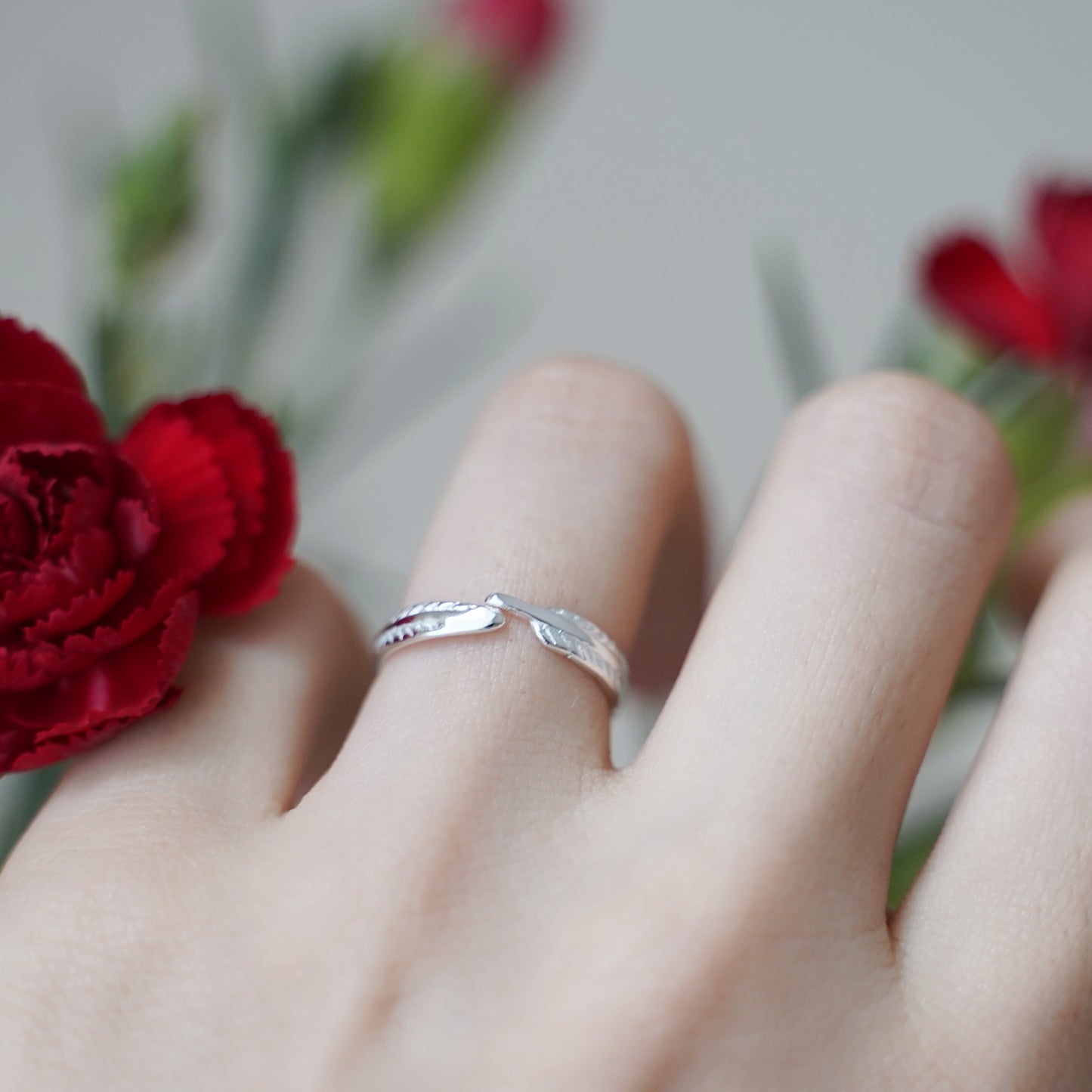 Sterling Silver Angel Feather Wing Leaf Thin Open End Wrap Ring J - L Sizable - sugarkittenlondon