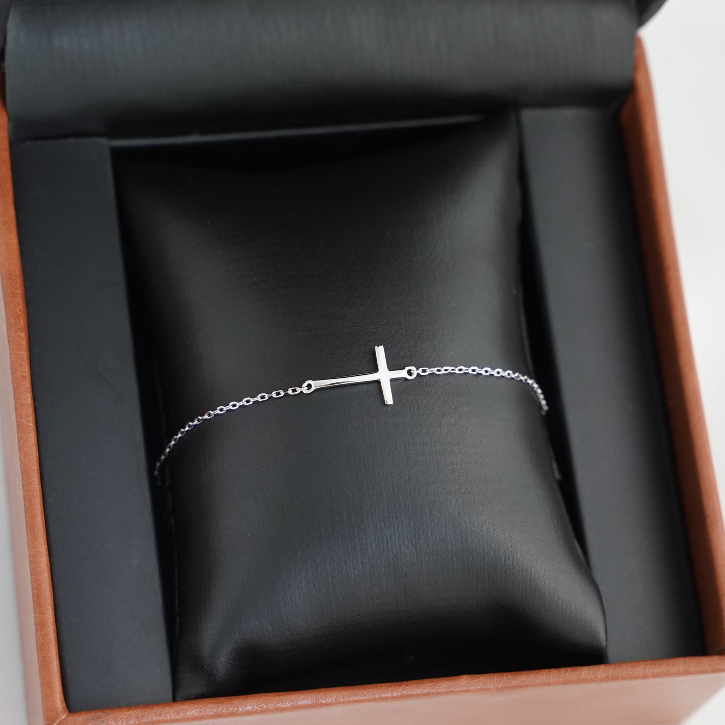 Rhodium Plated Sterling Silver Horizontal Sideways Layer Cross Bracelet - sugarkittenlondon