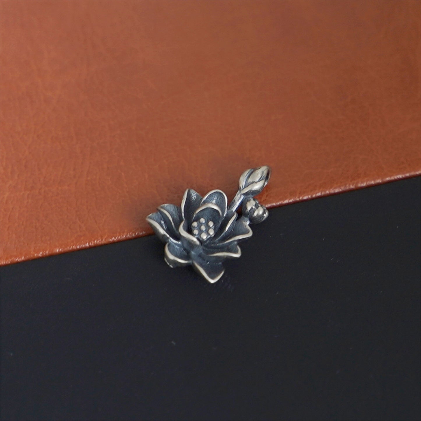 Sterling Silver 3D Oxidized Lotus Flower Yoga Zen Namaste Pendant - sugarkittenlondon