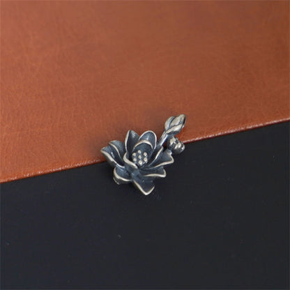 Sterling Silver 3D Oxidized Lotus Flower Yoga Zen Namaste Pendant - sugarkittenlondon