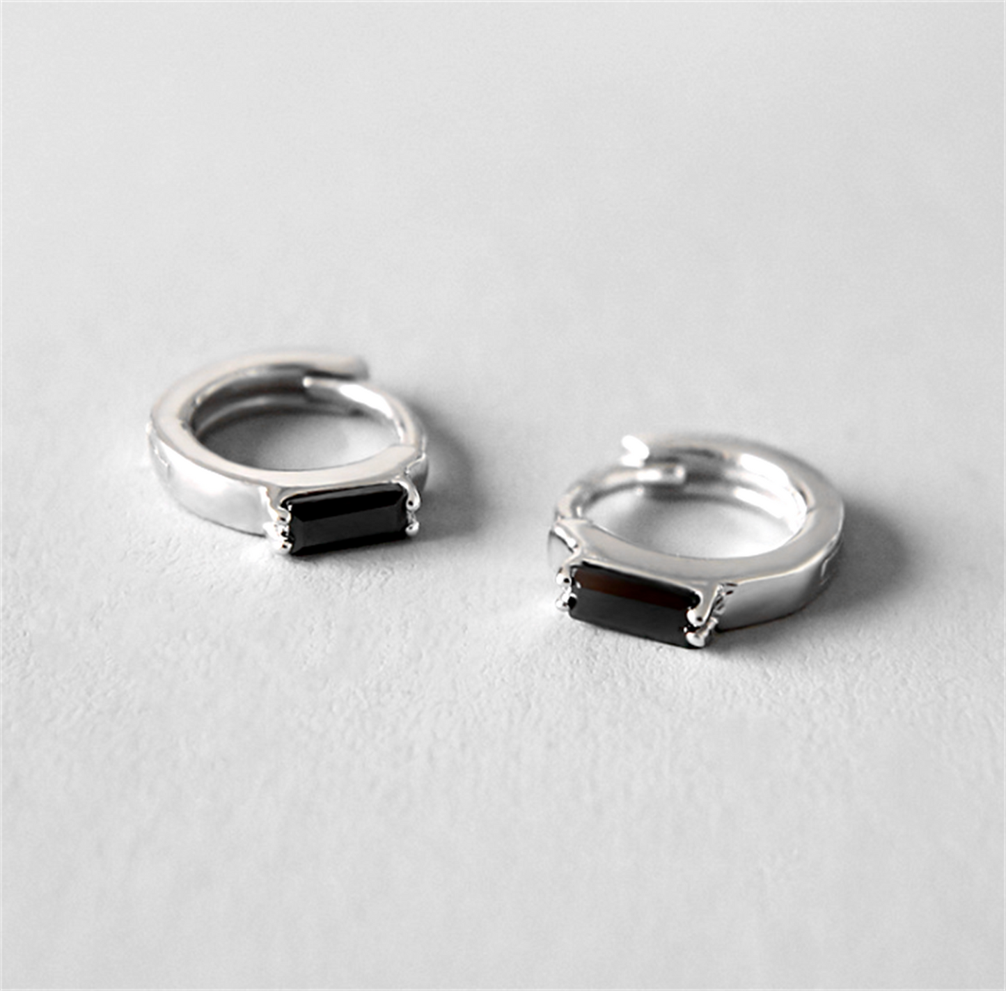 Sterling Silver Cut Black CZ Huggie Hoop Hinged Earrings 7mm Unisex - sugarkittenlondon