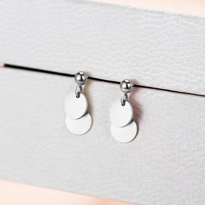 Sterling Silver Bead Stud Earrings with Double Dots and Ball Drop - sugarkittenlondon