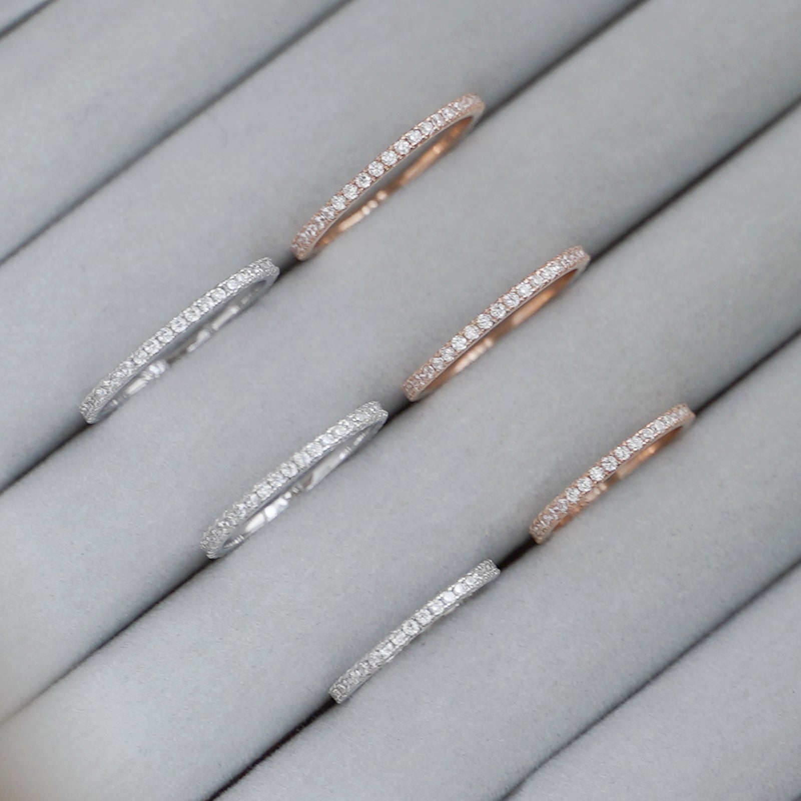 Sterling Silver Full Eternity 1.5mm Pave Set CZ Crystal Stacking Ring I - Q - sugarkittenlondon