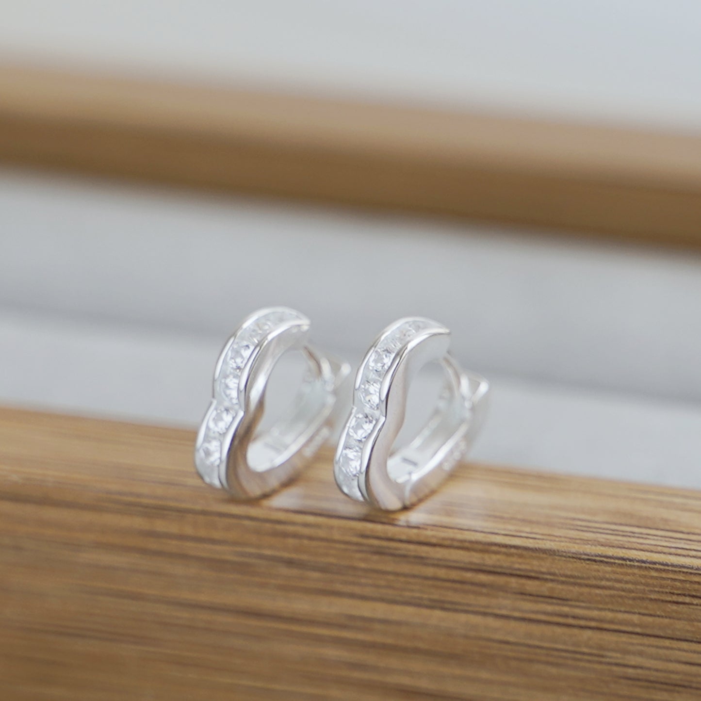 Sterling Silver Channel CZ Love Heart Eternity Huggie Hoop Earrings - sugarkittenlondon