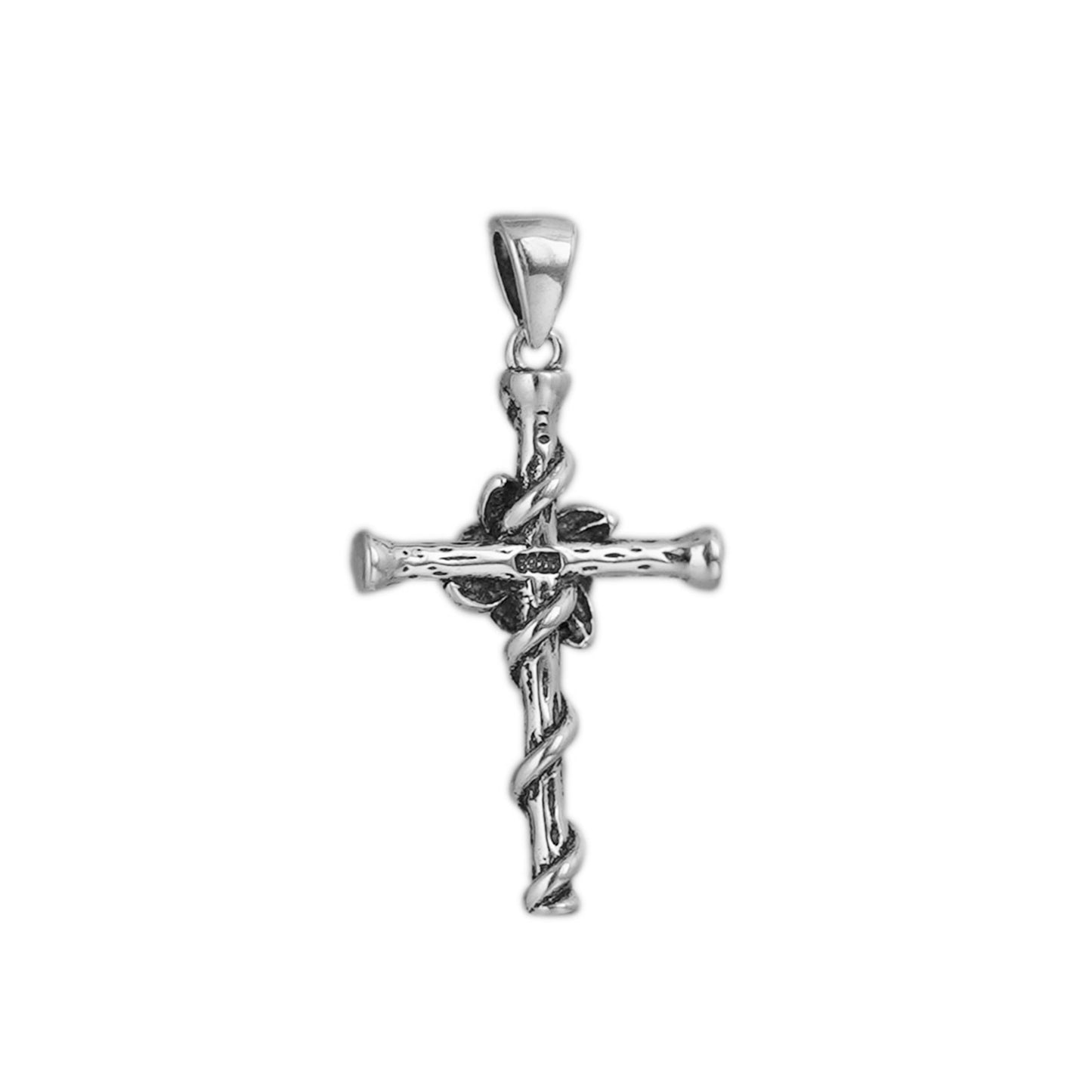 Sterling Silver Oxidized 3D Rose Thorn Cross Christian Pendant Necklace Boxed - sugarkittenlondon