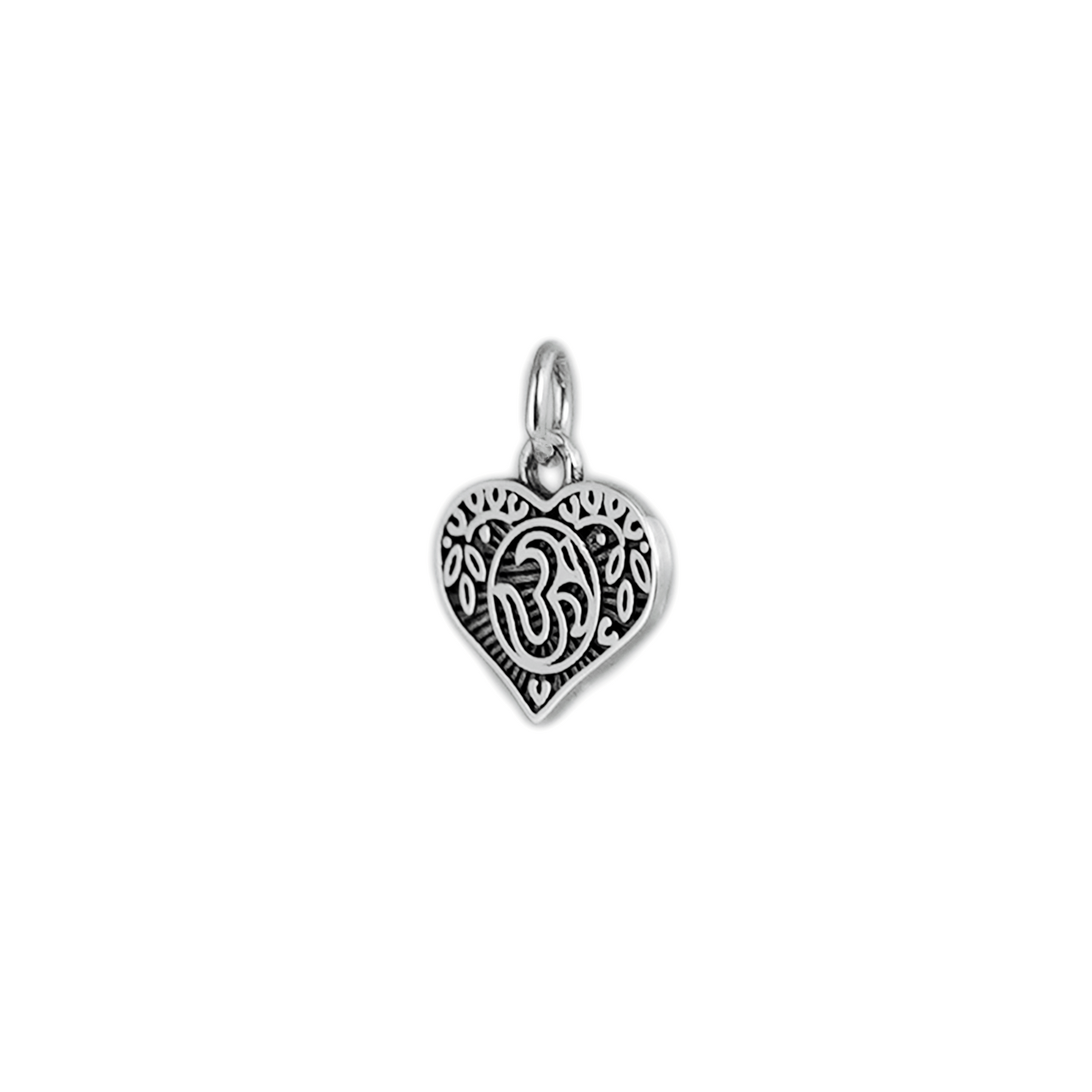 Sterling Silver Aum Pendant Hindu Sanskrit Symbol with Leaf Heart Charm - sugarkittenlondon