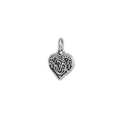 Sterling Silver Om Aum Yoga Hindu Sanskrit Symbol Leaf Heart Charm Pendant - sugarkittenlondon