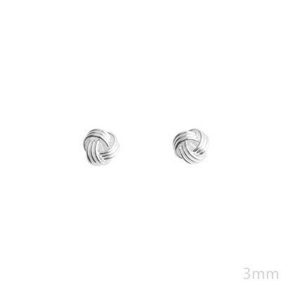Sterling Silver Twisted Wool Knot Stud Earrings in 3-7mm Sizes - sugarkittenlondon
