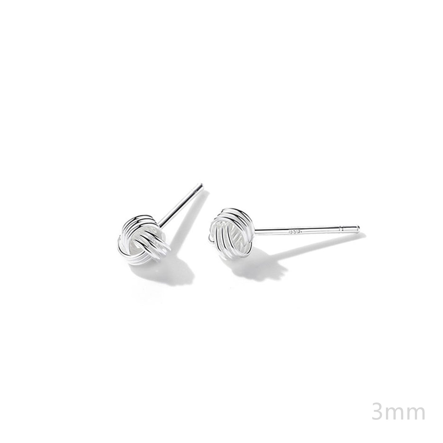 Sterling Silver Twisted Wool Knot Stud Earrings in 3-7mm Sizes - sugarkittenlondon